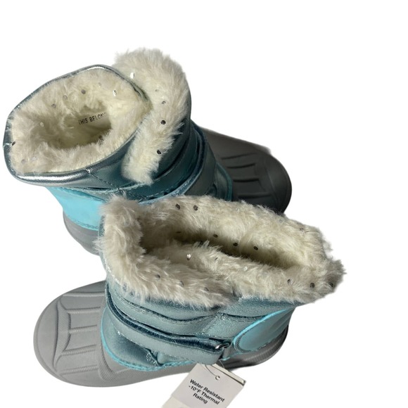 Cat & Jack Girls Blue Snow Boots Faux Fur Size 10 Toddlers - Picture 5 of 7